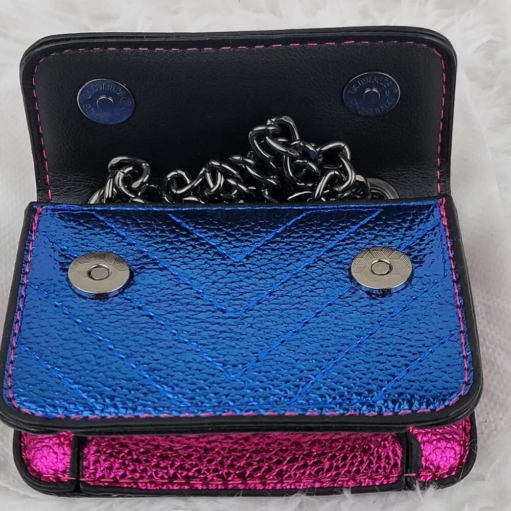 Designer Micro Mini Purse Metallic Pink Blue Crossbody Black Chain Bag Eagle New